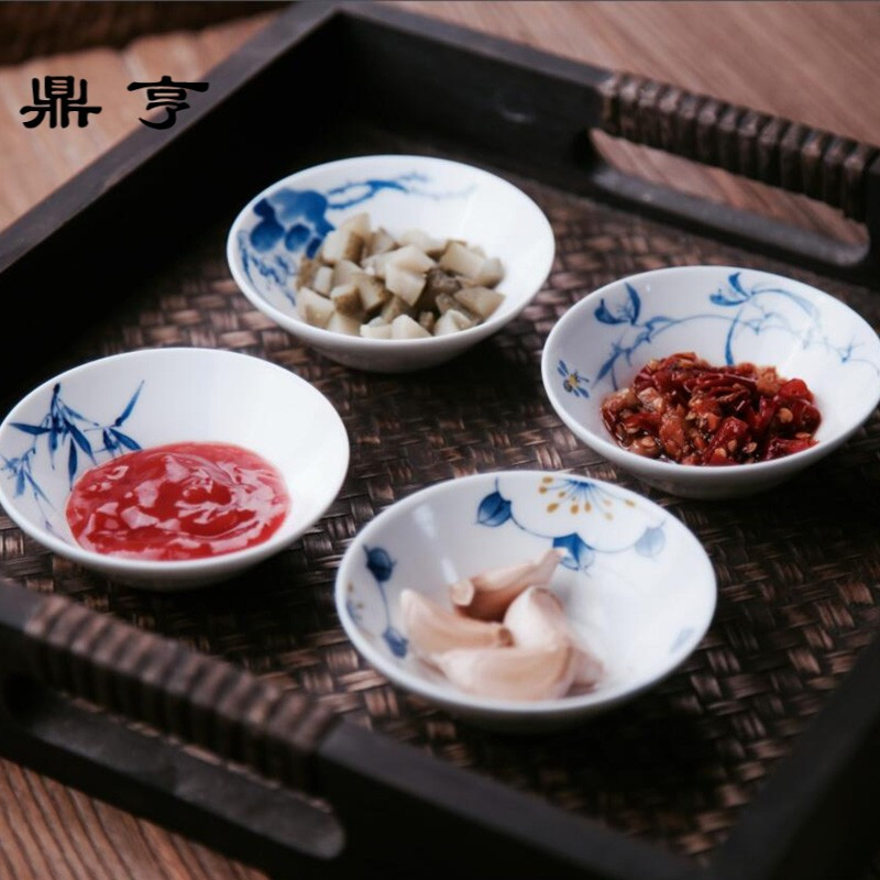鼎亨原创手绘青花陶瓷餐具多用碟子景德镇中式咸菜小圆碟家用醋碟