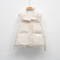 平湖驰新秋冬新款简约羽绒服女马甲短款立领马夹外穿背心坎肩外套 M 米白色