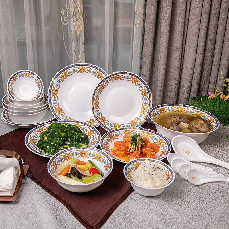 美穗吉家 康宁冰萃玲珑 彭巴杜夫人系列餐具20件套 CB-BPBD20/KZ/LS 高颜值 易清洁