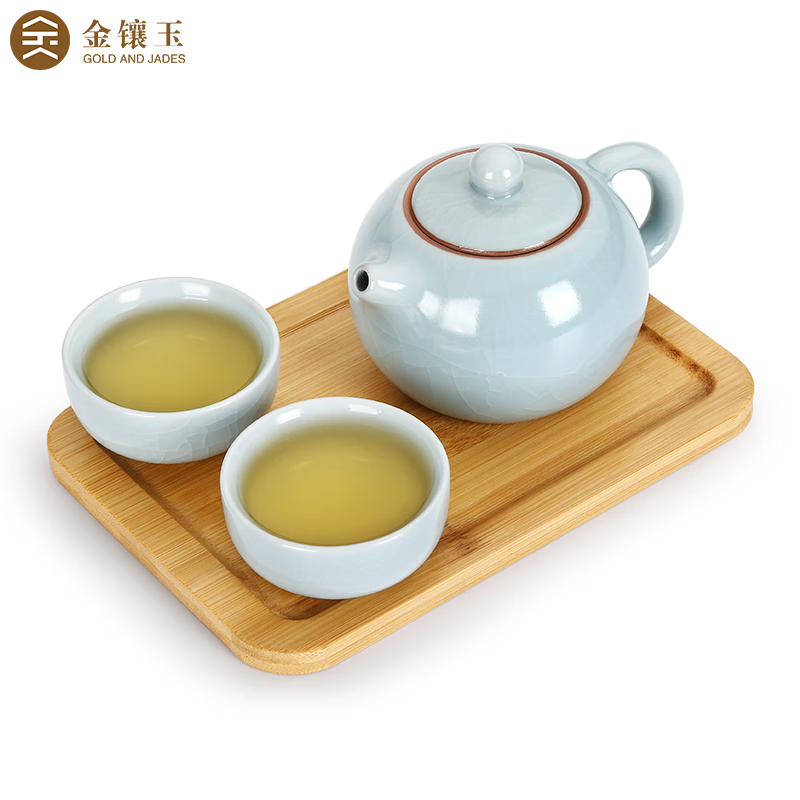 金镶玉 茶具套装 旅行茶具 茶盘茶壶茶杯简约家用茶具套组 仿宋汝瓷西施小套高清大图