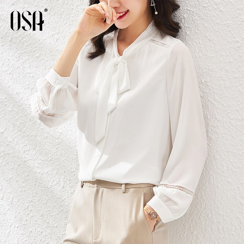 OSA白色衬衫女设计感小众衬衣春秋装2020年新款外穿百搭长袖上衣