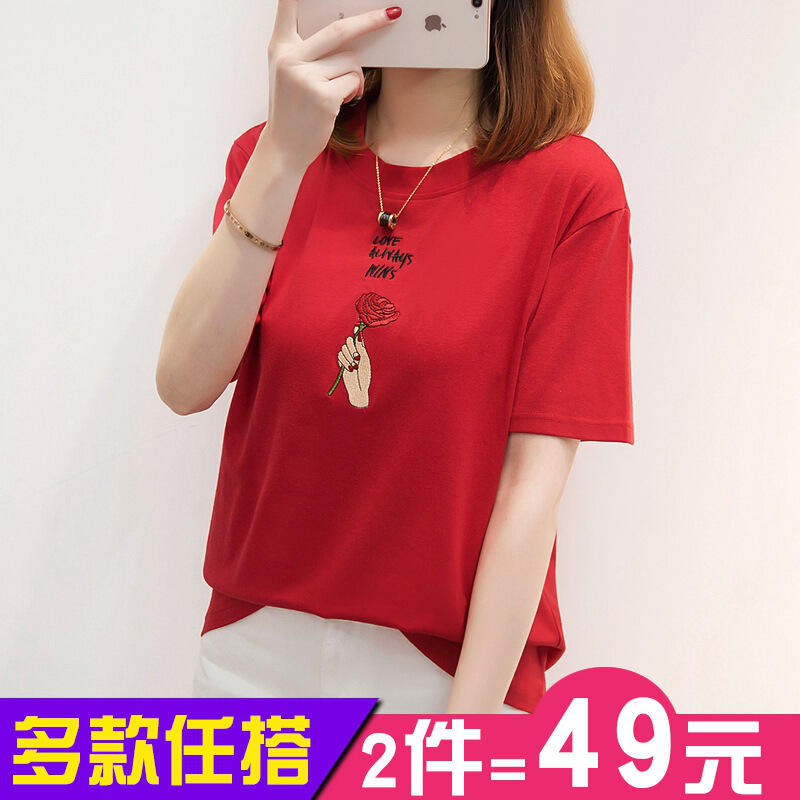 ulzzang短袖T恤女夏装2018新款宽松印花韩版ins超火的上衣打底衫