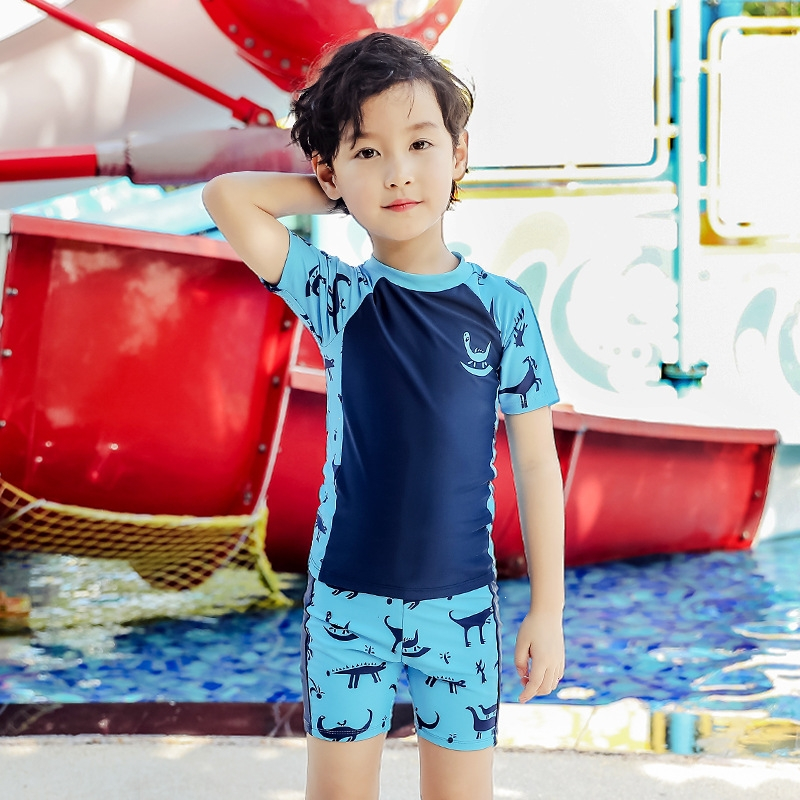 佑游儿童泳衣男童泳裤小中大童分体游泳衣男孩宝宝大码游泳套装视频