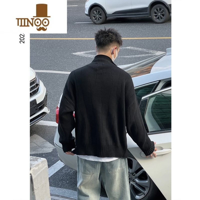 YANXU新款港风慵懒简约休闲针织毛衣男潮流纯色宽松百搭开衫外套高清大图