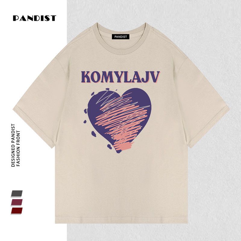 PANDIST夏季新款纯棉小众高级感韩版印花短袖男女宽松休闲T恤