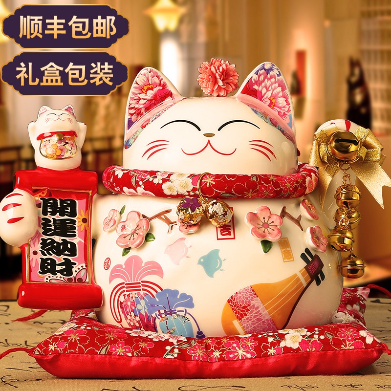 猫摆件创意大小号日本发财猫储蓄存钱罐收银台饭店铺开业礼品 三维工匠 大号五福临门(顺丰)[猫存钱罐]猫高清大图