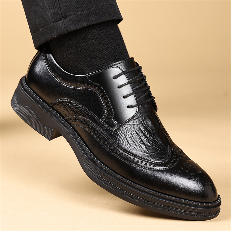 迪罗尼卡皮鞋男秋冬季布洛克商务正装男鞋软皮透气软底英伦上班鞋子高清大图