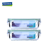 三光云彩(GLASSLOCK) 钢化玻璃保鲜盒防漏便携密封盒套装400ml*2长方形食品便当盒GL18