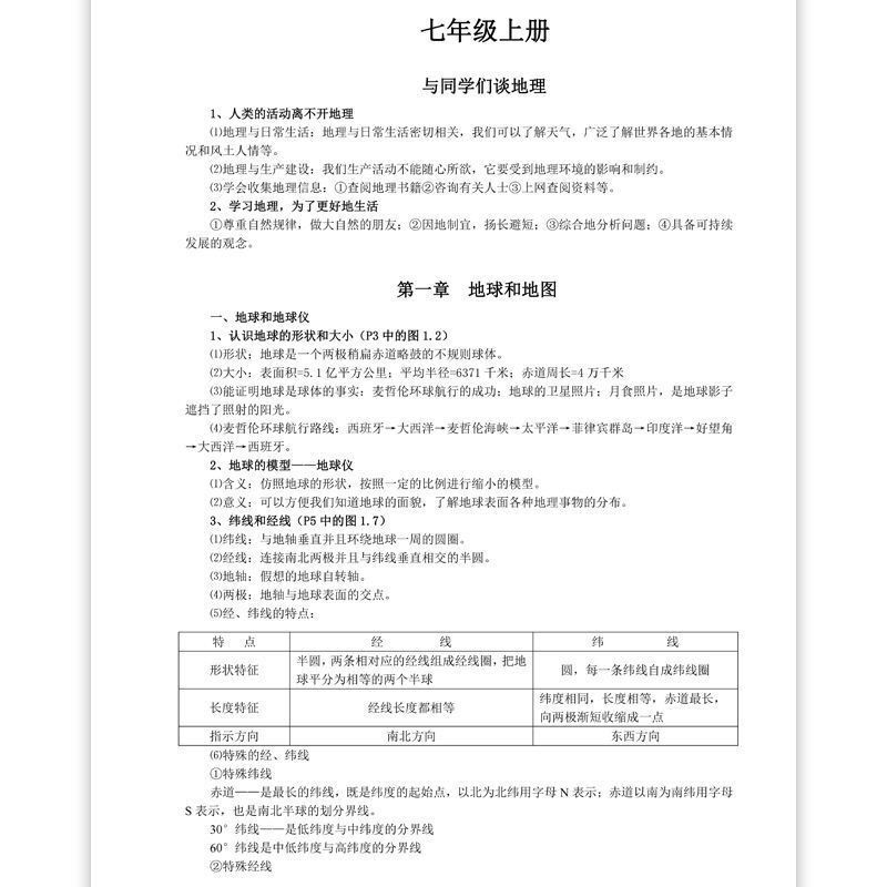 人教版初中地理知识点汇总归纳7七8八年级结业复习资料练习本 地理知识点汇总(人教版)
