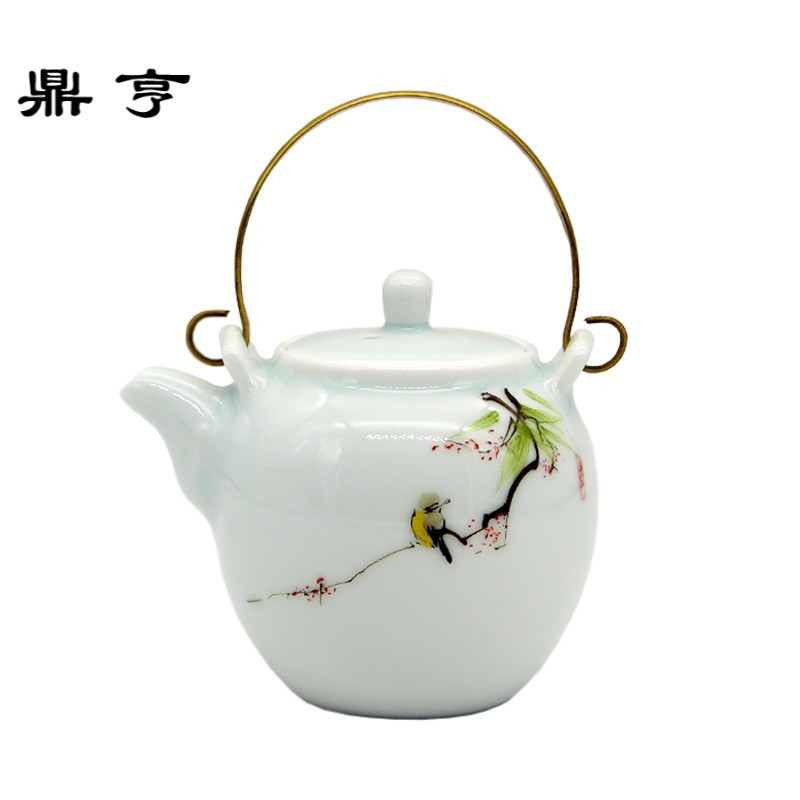 鼎亨 提梁壶 景德镇陶瓷手绘影青花鸟茶壶泡茶壶 功夫茶具套装
