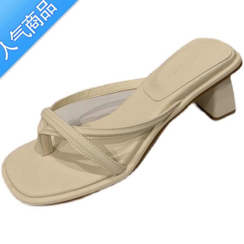 SUNTEK法式晚风凉拖外穿女鞋子2023年春夏新款粗跟细带配裙子百搭凉鞋图片