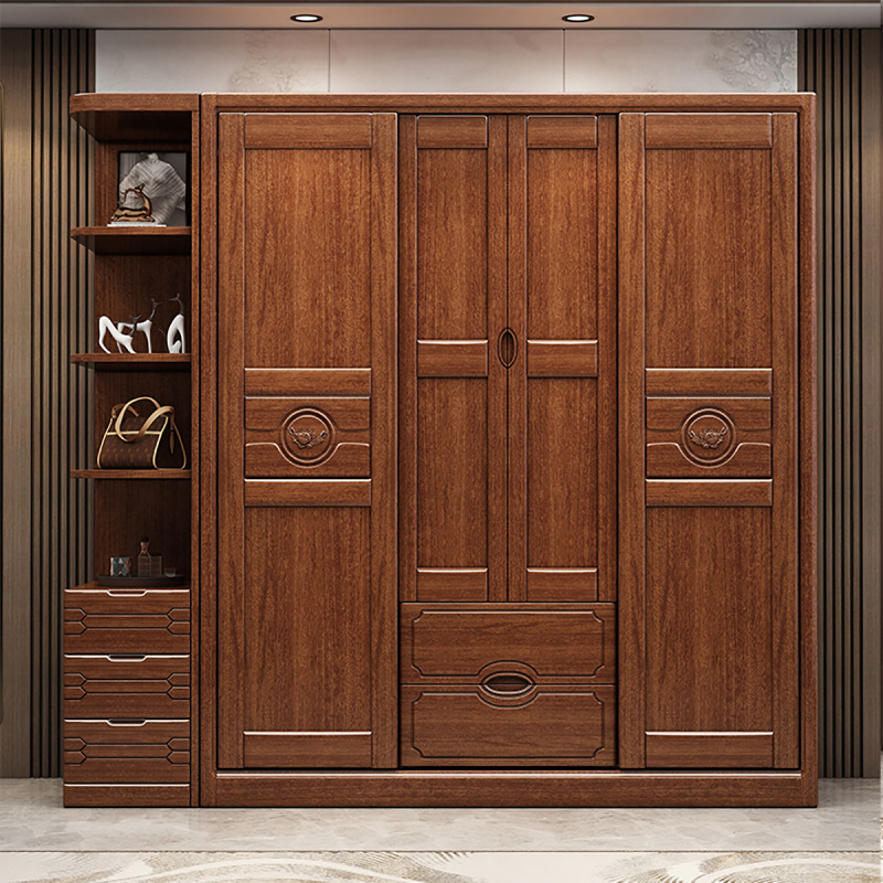 mu推拉门实木衣柜现代简约家用卧室456门储物胡桃木大衣橱新中式