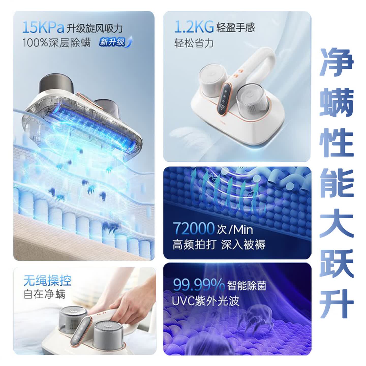 摩飞电器 除螨仪无线除螨床宝吸尘器 升级大吸力长续航家用床上拍打紫外线去螨虫机MR3100pro高清大图