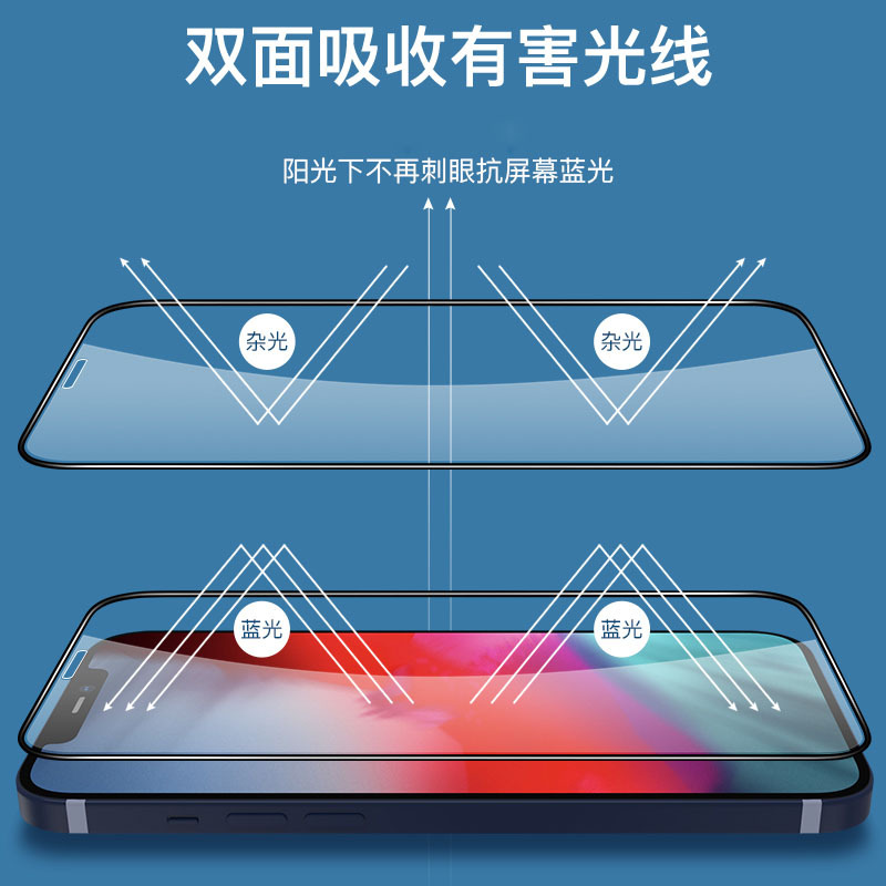 [送壳]令狐少侠适用苹果12全屏抗蓝光钢化膜iphone12防蓝光钢化膜12手机贴膜丝印黑色钢化玻璃屏幕保护膜