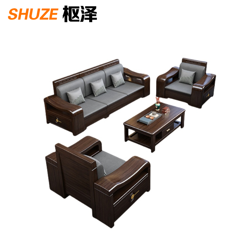 枢泽 沙发 储物沙发组合 1+1+3+茶几 套高清大图