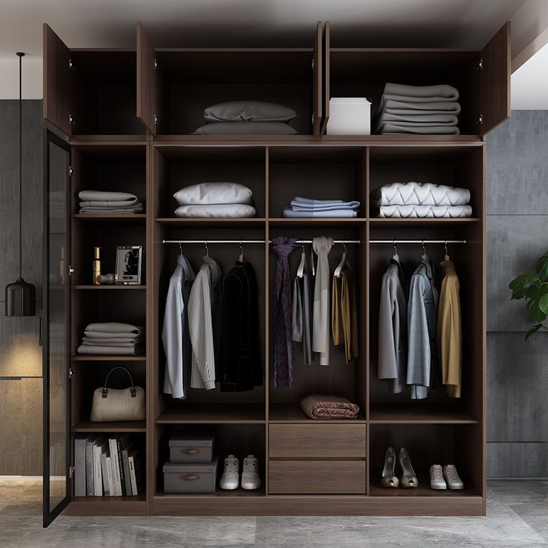 北欧简约卧室小户型推拉门衣柜家用胡桃木组装滑门大衣橱