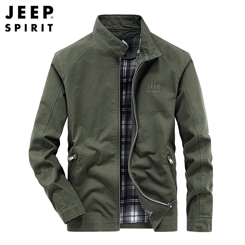 JEEPSPIRIT正品夹克男装棉质立领春季款吉普男士工装外套_478 XXXL 军绿