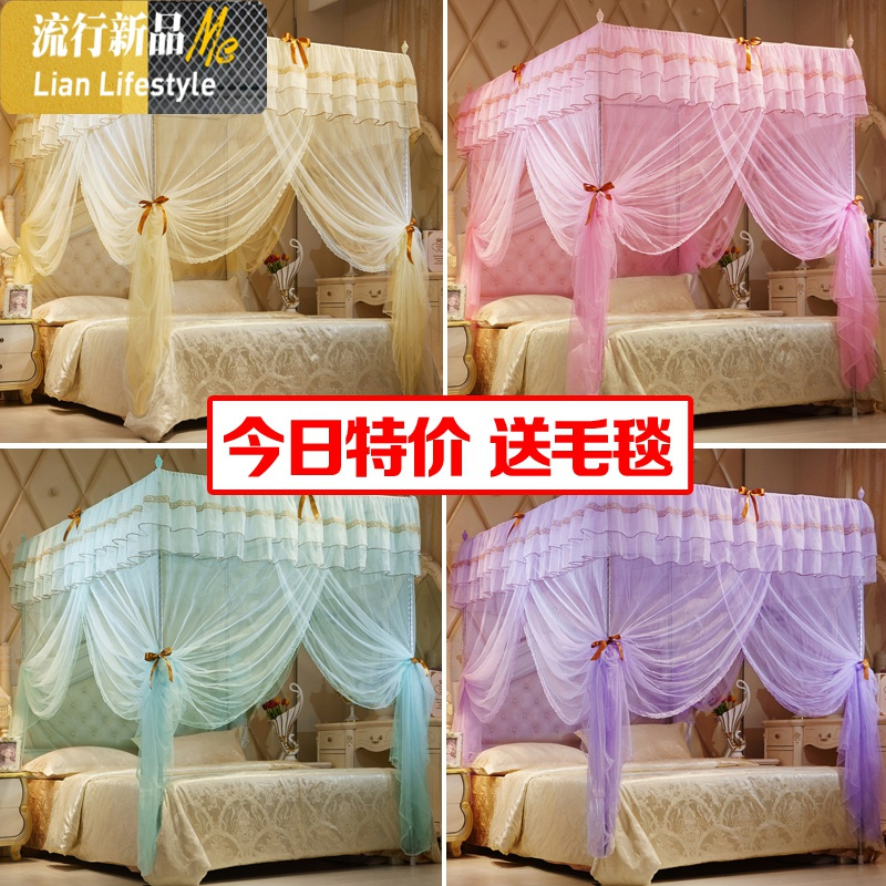蚊帐三开公主风宫廷支架1.2/1.5/1.8m2米床2.2双人家用加密加厚 三维工匠