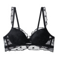 纯欲风胸罩蕾丝网纱花边内衣女小胸聚拢上托无钢圈防下垂少女文胸 70B 黑色