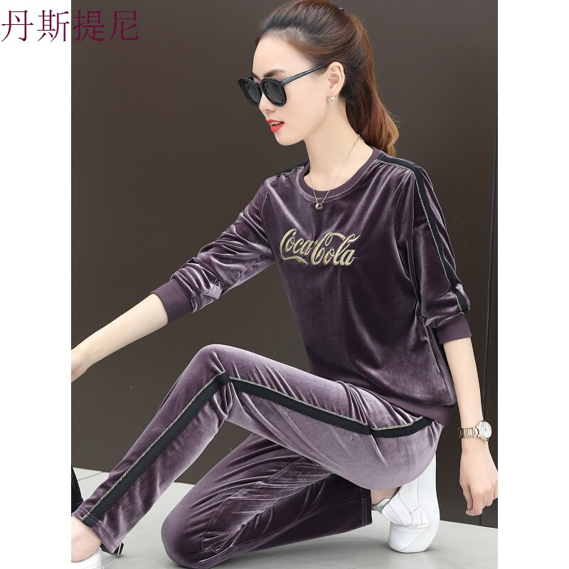 金丝绒套装女时尚2018韩版两件套女长袖秋季套装休闲运动套装