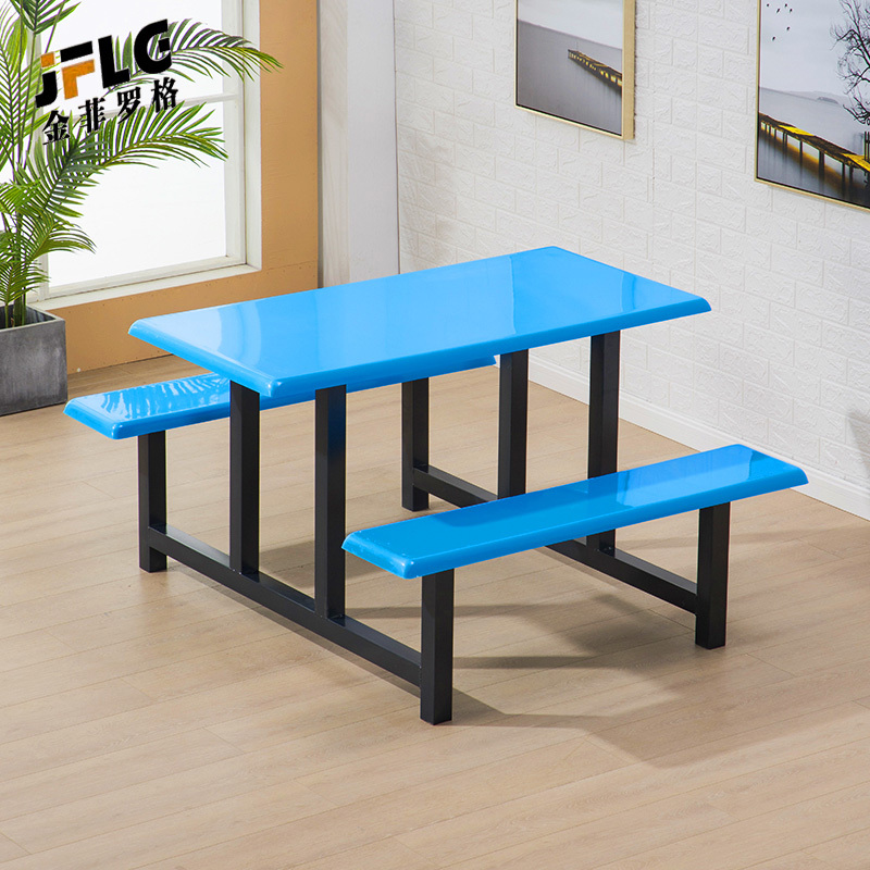 苏宁 金菲罗格 办公家具 员工食堂玻璃钢面连体餐桌椅 八人位餐桌椅高清大图