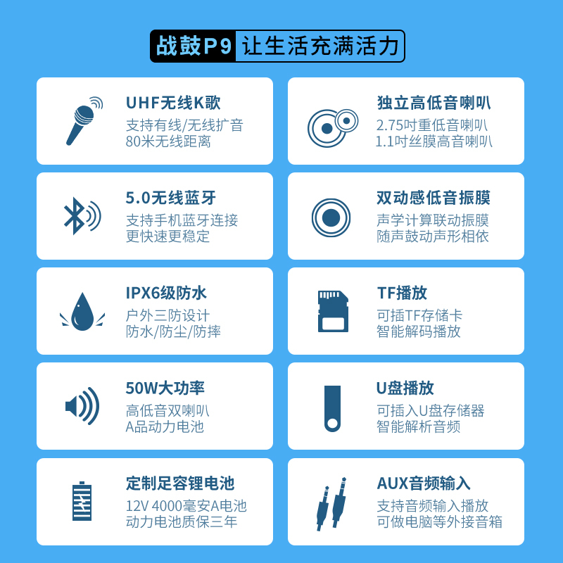 十度(ShiDu) P9音响户外防水便携式蓝牙音箱 防水低音炮 户外运动 支持串联 经典黑