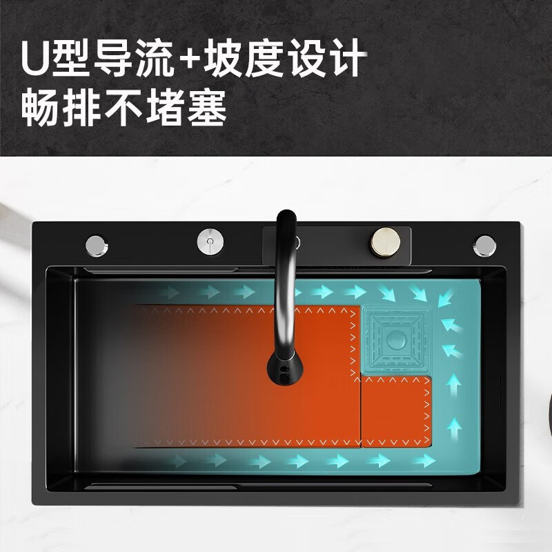 飞雨瀑布水槽厨房洗菜盆大单槽不锈钢家用台下盆洗碗槽洗碗池高清大图