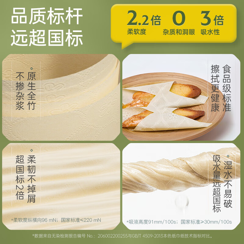 无染(wuro)竹纤维立体压花面巾纸 本色抽纸 竹浆纸4层90抽*6包L码高清大图