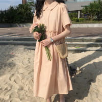 2018夏季仙女学院风复古中长款冷淡风学生女FB风长裙子连衣裙yy杏粉色均码