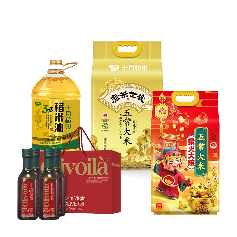 十月稻田中秋春节米油组合/欧丽薇兰/柴火大院10kg+250ml*4礼盒+5L高清大图