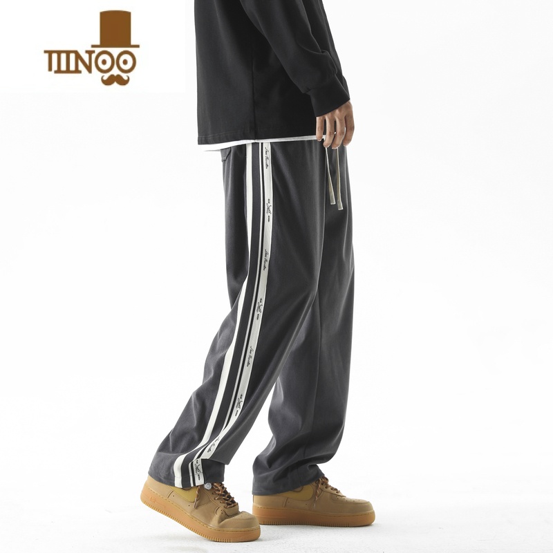 YANXU美式潮牌休闲裤男款vibe风直筒阔腿裤子潮流痞帅高街卫裤高清大图