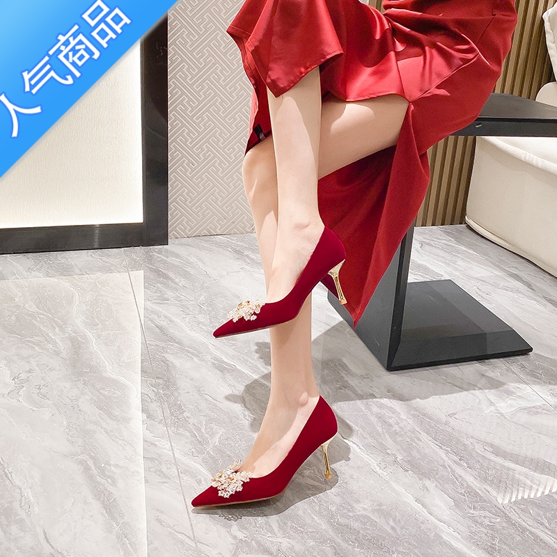 SUNTEK小众婚鞋新娘鞋2023年新款红色高跟鞋秀禾结婚鞋婚纱两穿不累2高清大图