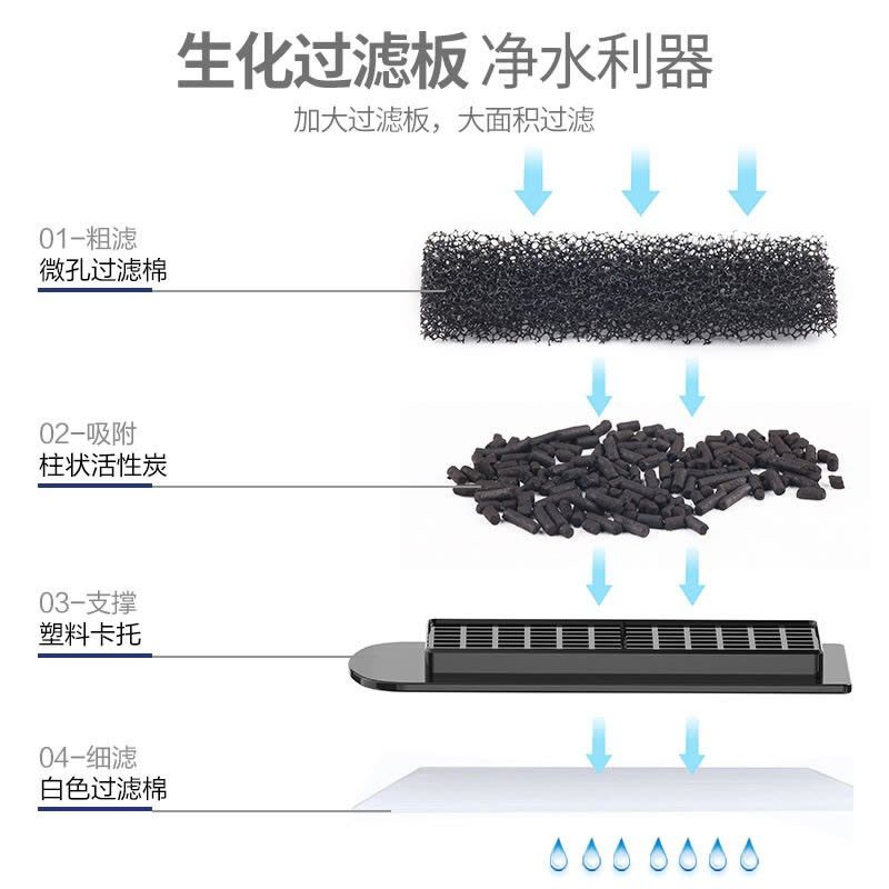 内置过滤板流量可调节除油膜启动前先加水瀑布式壁挂小鱼缸过滤器图片