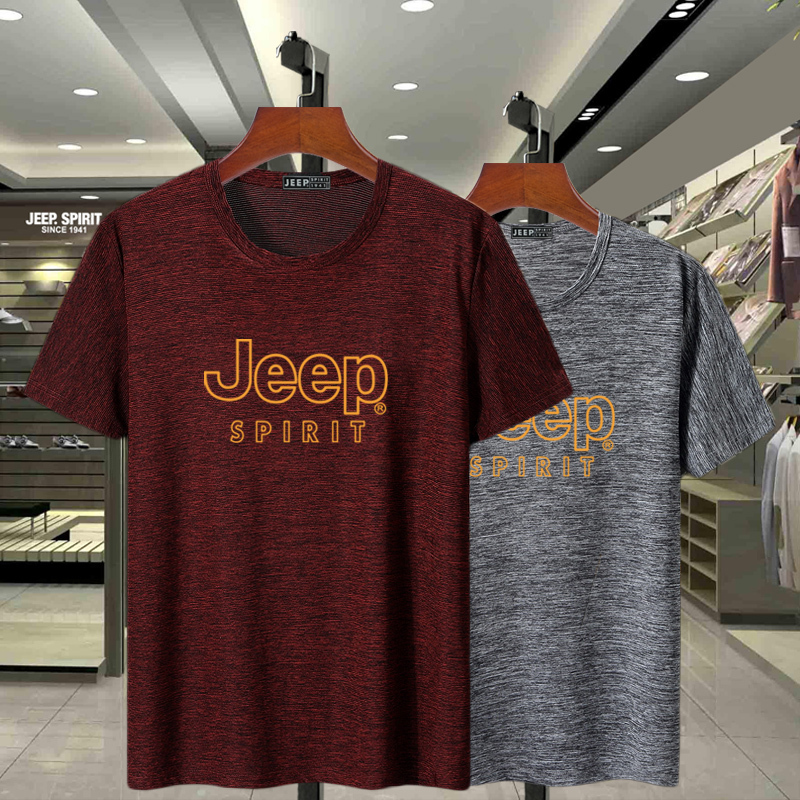 jeep吉普夏季男士速干短袖t恤时尚百搭潮流个性印花圆领体恤上衣