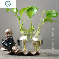 创意绿萝水培植物透明玻璃花瓶容器水养花盆器皿客厅办公装饰摆件 封后 钧瓷紫-禅境花器 中等