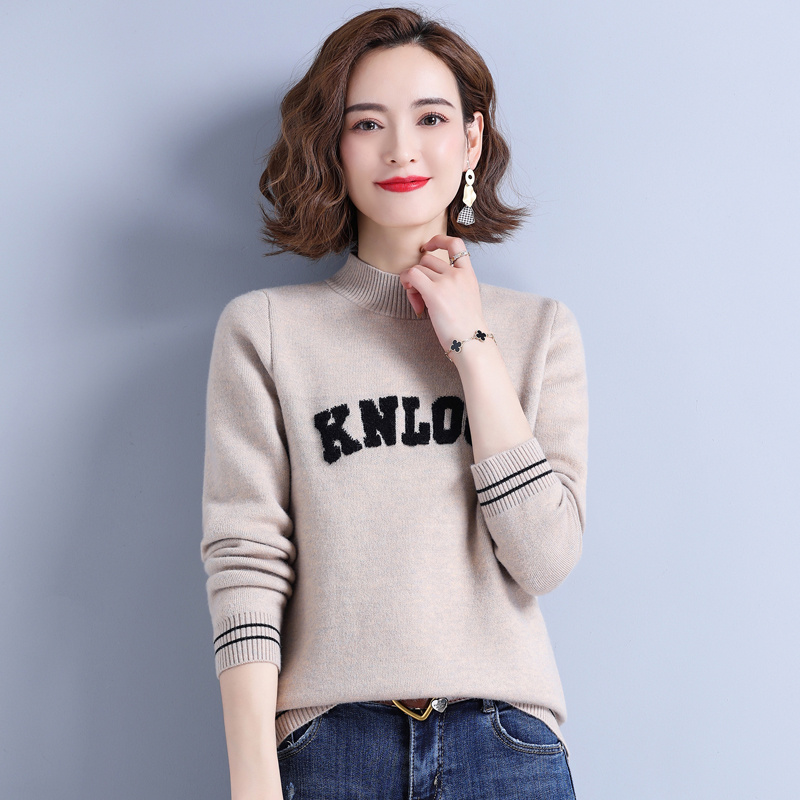 羊绒衫加绒毛衣女一体绒保暖加厚半高领妈妈羊绒打底衫冬季加绒加厚毛衣女2021年秋冬水貂绒打底衫一体绒半高领内搭保暖上衣 9799一体绒加厚米驼 2XL