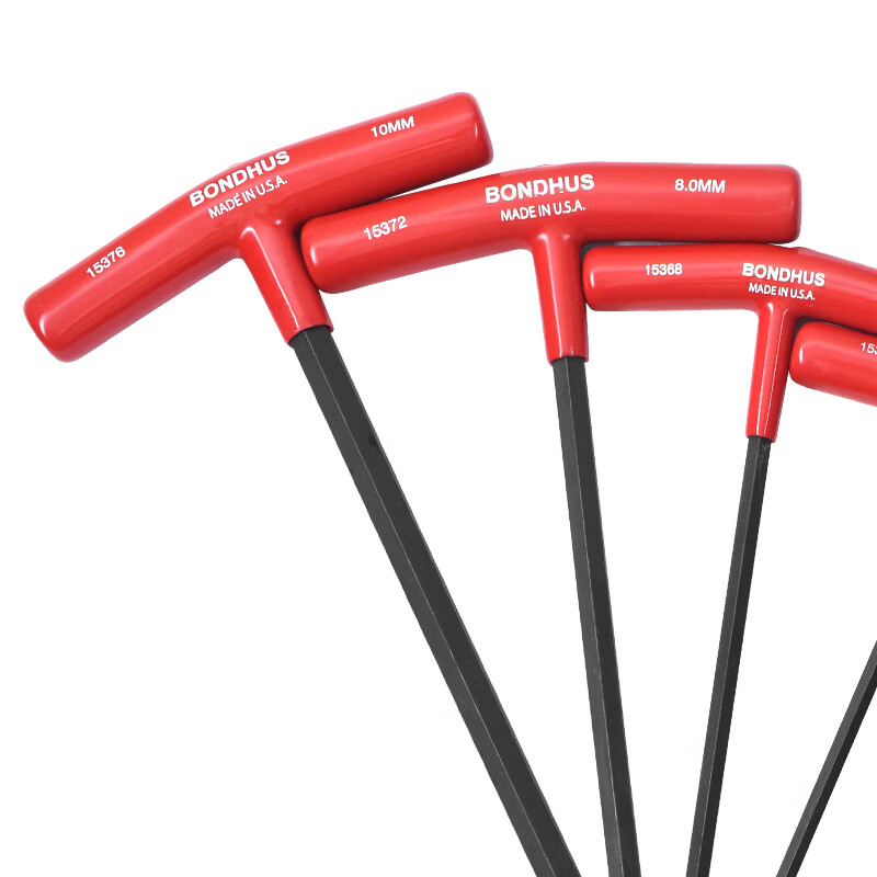 BONDHUS 进口内六角扳手T型球头平头公英制T柄6角扳手螺丝刀改锥维修工具 15387加长公制T型平头8件套高清大图