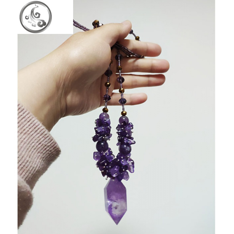 天然紫晶原石吊坠毛衣链女长款项链 高雅时尚百搭四季饰品配饰 JiMi