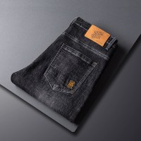 简号潮牌潮男加厚款高端牛仔裤男青少年韩版修身时尚潮流休闲灰色渐变弹力秋冬保暖小脚裤百搭休闲牛仔裤 DM808加绒