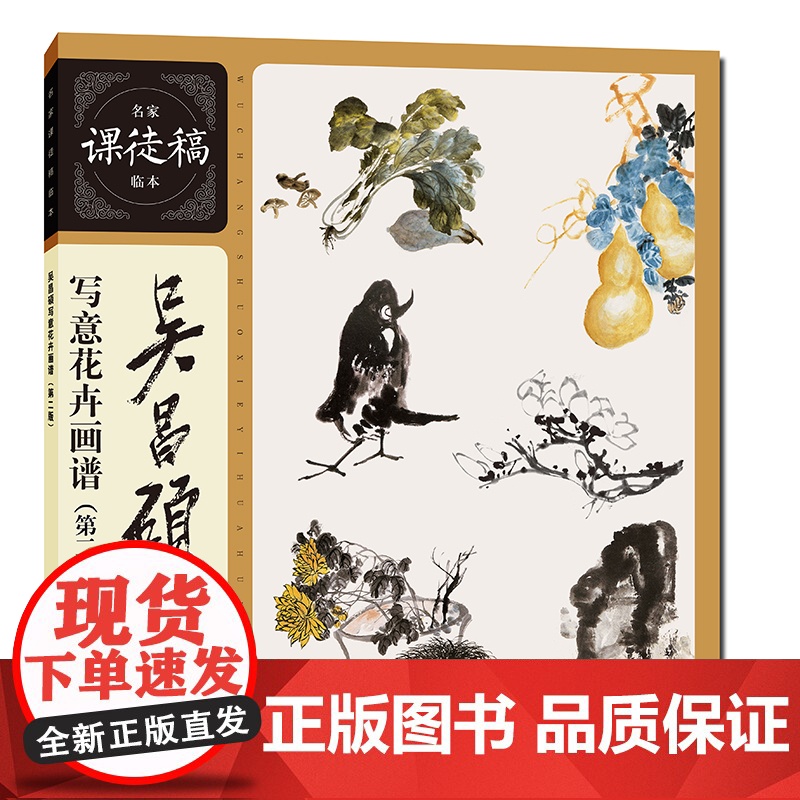 吴昌硕写意花卉画谱(第二版)名家课徒稿临本梅兰竹菊荷花牡丹水仙葫芦枇杷等花卉水墨国画临摹画册画稿集写意花卉绘画临摹 zy高清大图
