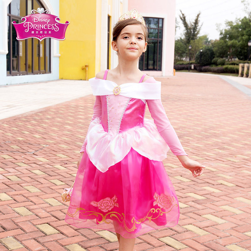 Disney迪士尼儿童女生睡美人连衣裙节日礼服裙演出服-4489-玫红
