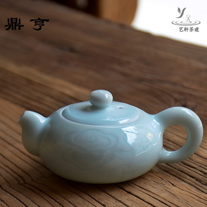 鼎亨日式茶壶单壶功夫茶具陶瓷影青泡茶壶带过滤青瓷茶具茶壶家用