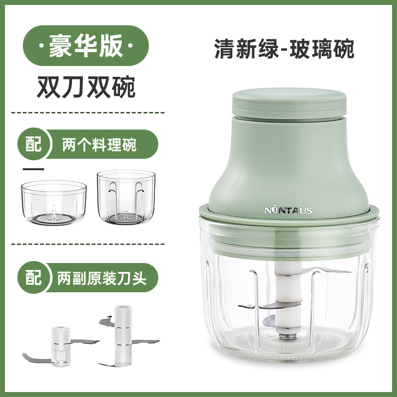 金正(NiNTAUS)迷你蒜蓉机无线电动多功能压蒜器捣蒜器绞肉机蒜泥神器机迷你搅碎机婴儿辅食机SR22绿色玻璃碗双杯双刀