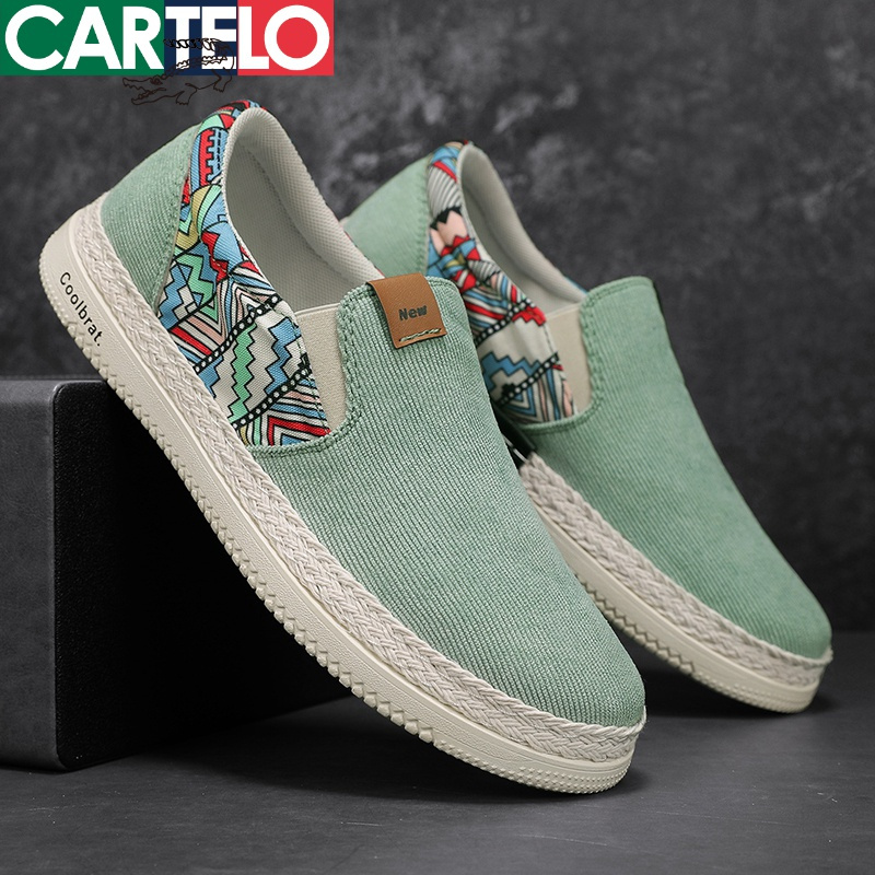 鳄鱼cartelo新款亚麻布一脚蹬男鞋时尚休闲鞋男士潮流板鞋懒人鞋帆布