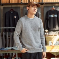 唐狮01秋冬新款毛衣男纯色圆领套头针织衫复古潮流宽松毛线衣 XL 浅麻灰