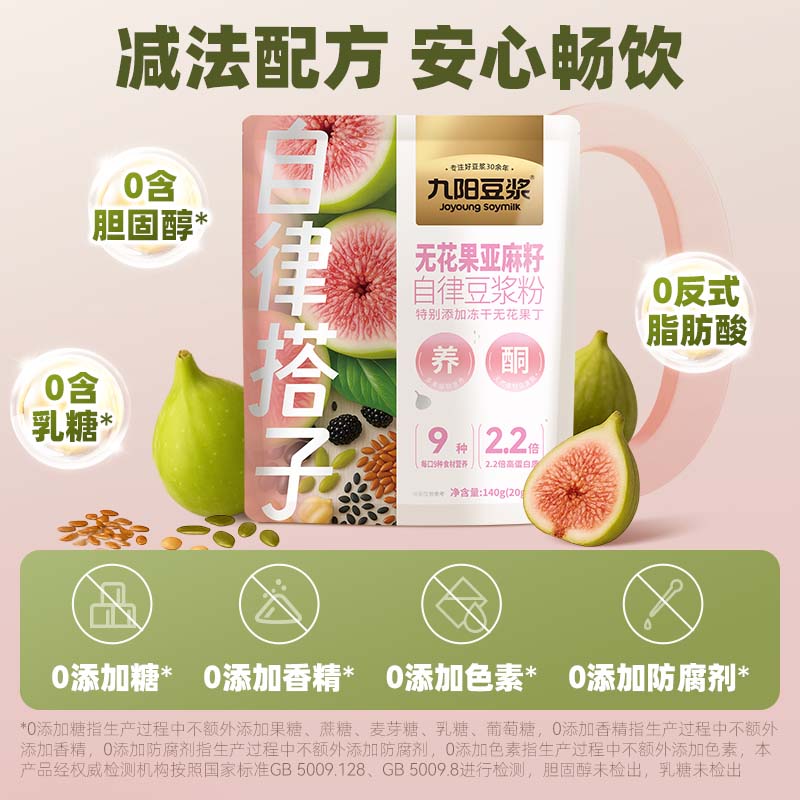 九阳无花果亚麻籽自律豆浆粉 无花果20g*7条*2袋 (共14条)+330ml绿色摇摇杯+1条尝鲜装(共15条)高清大图