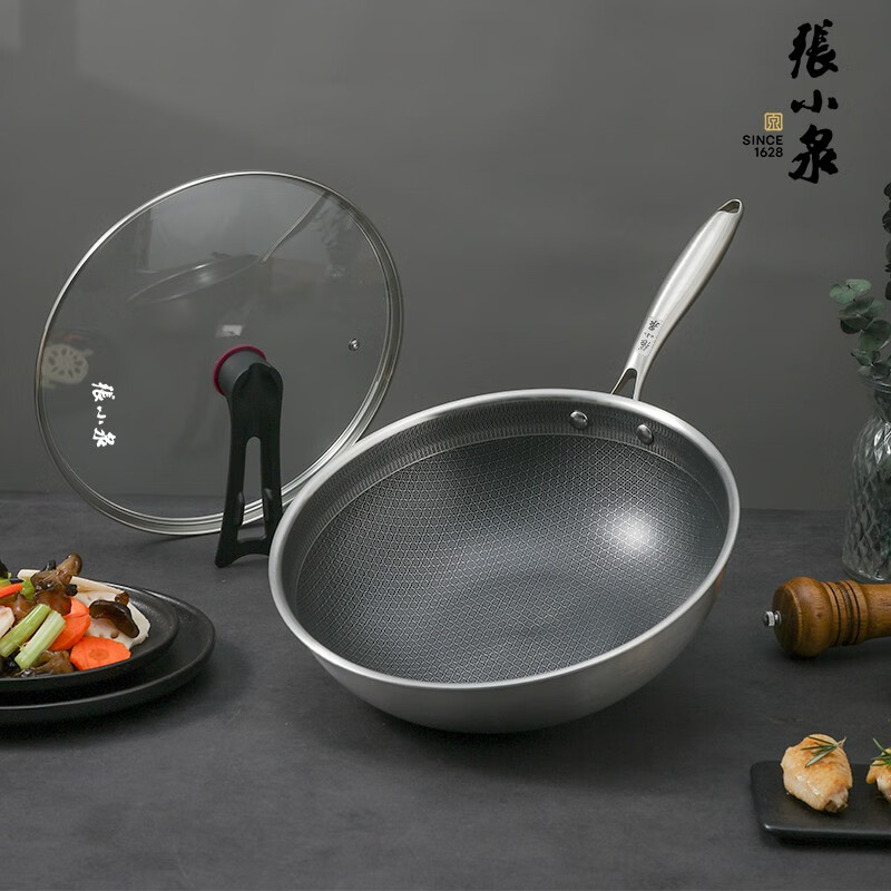 张小泉 超耐磨蜂窝不粘锅 304不锈钢炒菜锅蜂窝不粘炒锅可 立盖 C31800100超耐磨蜂窝不粘锅 30cm高清大图