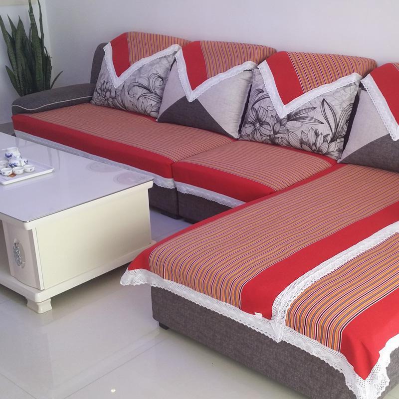 家柏饰(CORATED)四季通用老粗布沙发垫加厚沙发巾现代简约防滑靠背巾定制 3号色-中国红 110*250cm