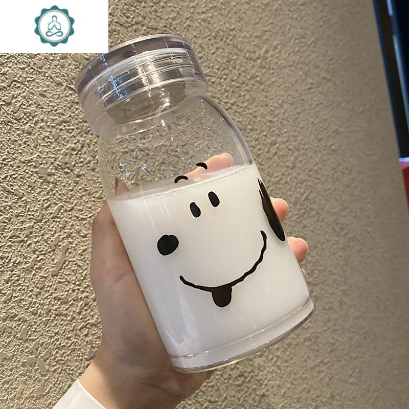 史努比杯子ins简约日系女便携学生水杯可爱女玻璃杯