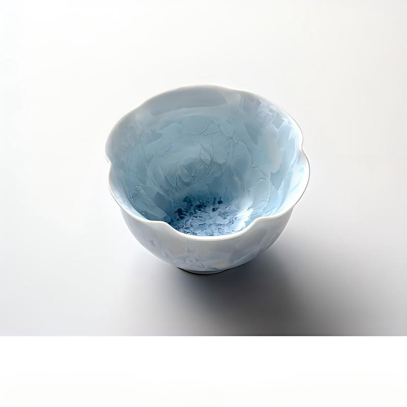 四时烟火 结晶窑变花口主人杯单杯陶瓷品 冰晶蓝-花口杯-简装80ML高清大图